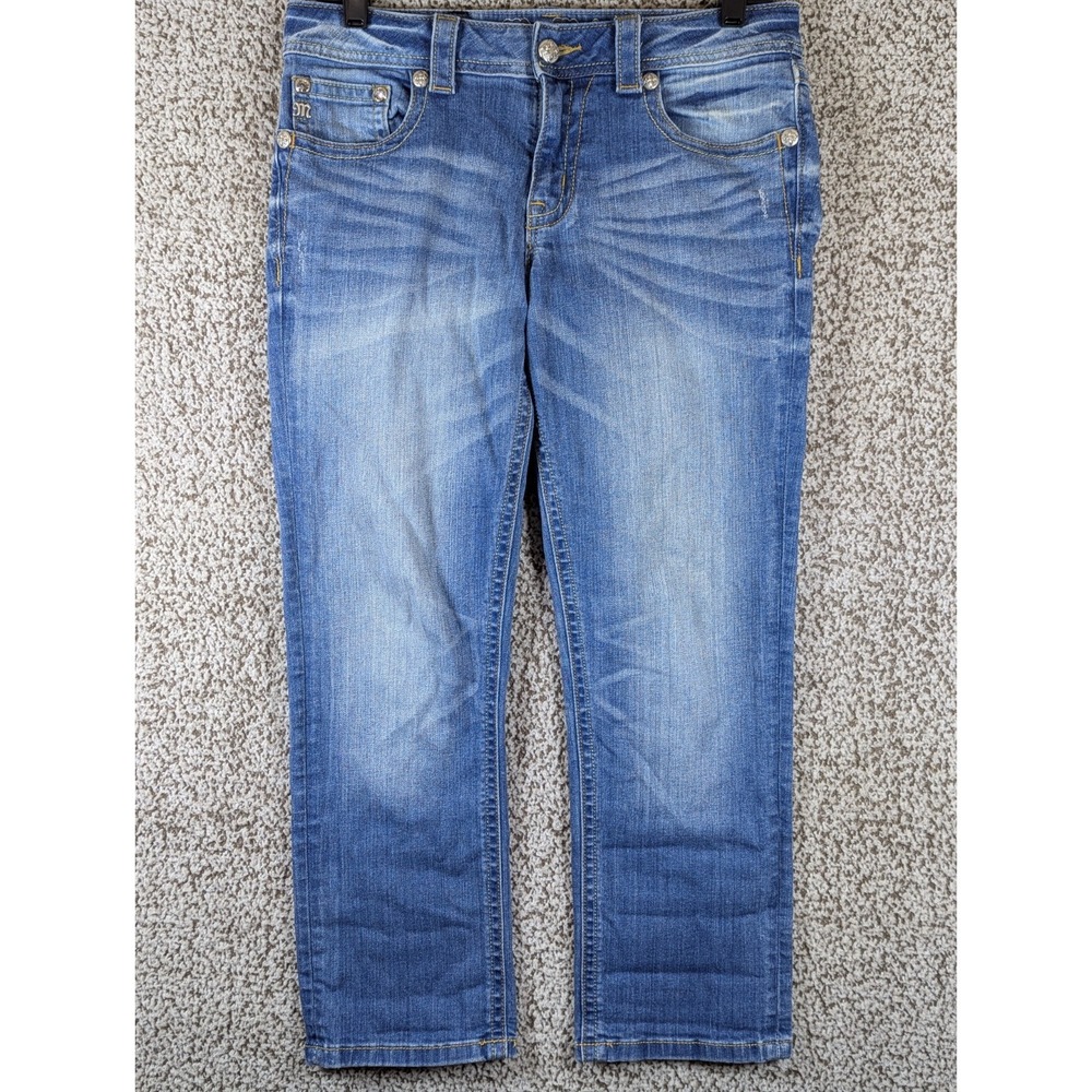 Miss Me Boyfriend Capri Jeans Women's Size 31x24.5 (Tag 27) Blue Embellished
